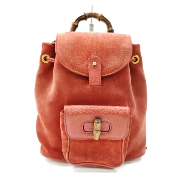 Gucci BackPack Bag  Red Suede Leather Red Suede Gucci Backpack Vintage Bamboo | eBay main image 2